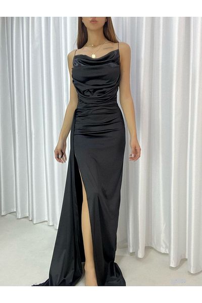 Secret Passion Lingerie Εύκαμπτο σατέν ύφασμα με λεπτομέρεια με λουράκι μακρύ βραδινό φόρεμα και φόρεμα αποφοίτησης 582243 726