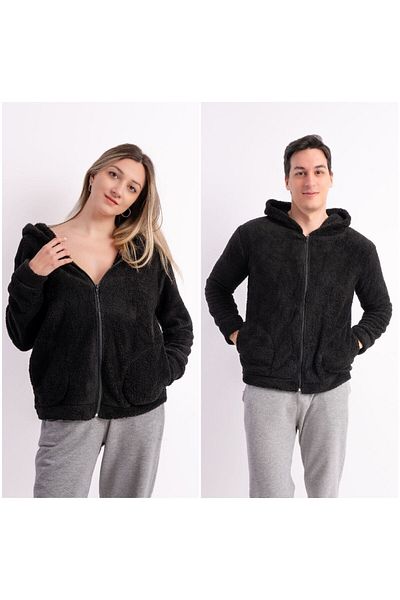 Sweets Collection Unisex βελούδινο μαύρο μπουφάν με κουκούλα Fleece Welsoft