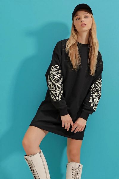 Machetta Rochie/Tunică de damă cu mânecă neagră cu model