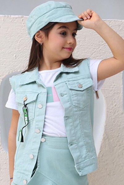 Riccotarz Lány Merci farmer mellény és szoknya 3 részes vízzöld szoknya szett