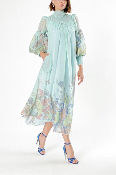 SOCIETA Mint Collar Tied Organza Dress 93795