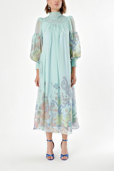 SOCIETA Mint Collar Tied Organza Dress 93795