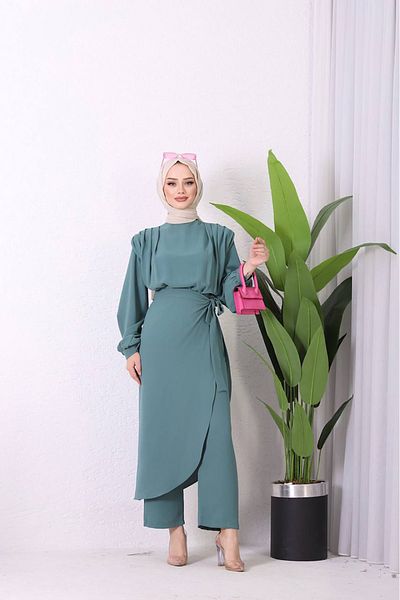 Neşeli Butik women's imported cloth skirted islamic jumpsuit SMS011 - Mint