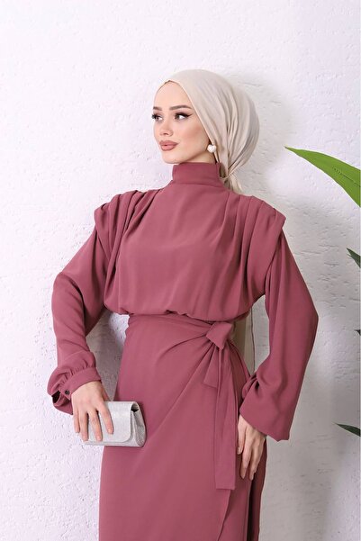Neşeli Butik women's imported cloth skirt islamic jumpsuit SMS011 - Dried Rose