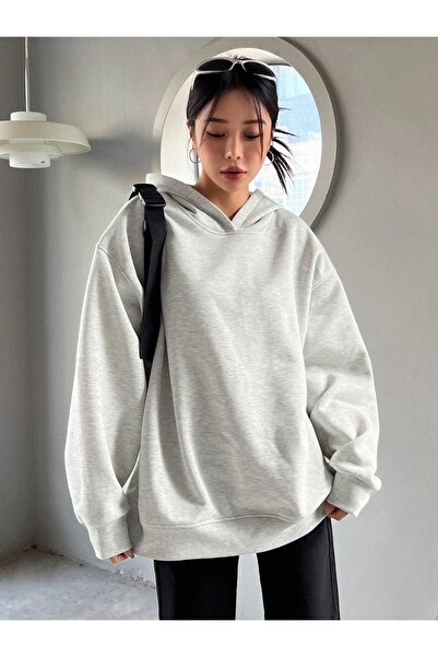 Keywest Büyük Beden Kadın Gri-Melanj Sweatshirt