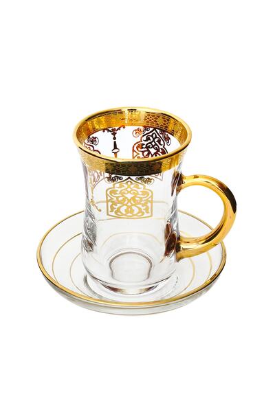 Paşabahçe Altın Yaldızlı Çay Bardağı (KULPLU) 1 Kişilik, Keyif, 12 Ayar Altın,
