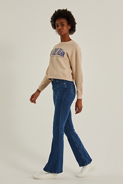 Lixera Lianna Blue Sa likrom Visok struk širokih nogavica španskih farmerki