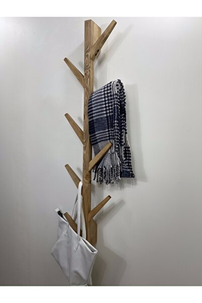 O&A WOOD Doğal Ahşap Vestiyer Dekoratif 8 Askılı Portmanto Vintage Elbise Askısı Koyu Meşe