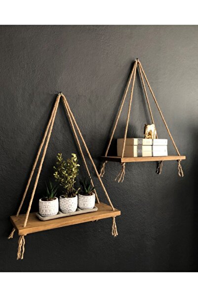 O&A WOOD Natural Wood Shelf with 2 Ropes, Decorative Wall Shelf, Oak