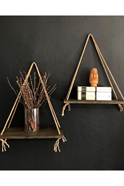 O&A WOOD رف خشبي طبيعي بحبلين، رف حائط مزخرف، خشب الجوز
