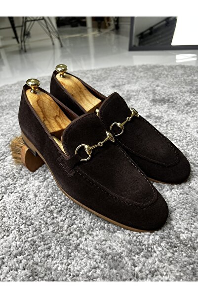 NAZEF Neolit ​​Sole Design Buckle Detailed Suede Leather Loafer Shoes