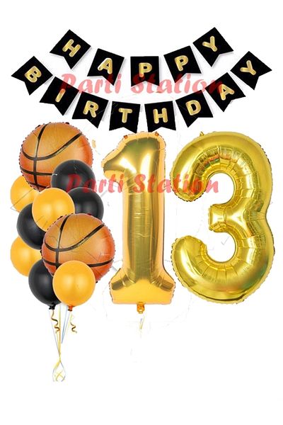 Parti Station Basketball Concept 13 Year Old Balloon Set Basketball Theme Birthday Balloon Set