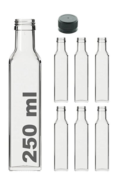 Milea 6 Adet Çok Amaçlı Şeffaf Cam Kare Maraska Şişe 250 ml - Sızdırmaz Kapaklı