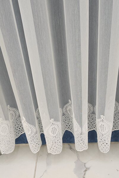 evihtiyaclarim by IOC Linen Look Floor Does Not Require Ironing New Season Plain Skirt Embroidered 1x2 Sparsely Pleated Tulle Curtain