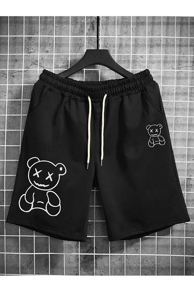 YUVEST Μαύρο σορτς Blackrock Unisex Tjikuzu Bear με στάμπα