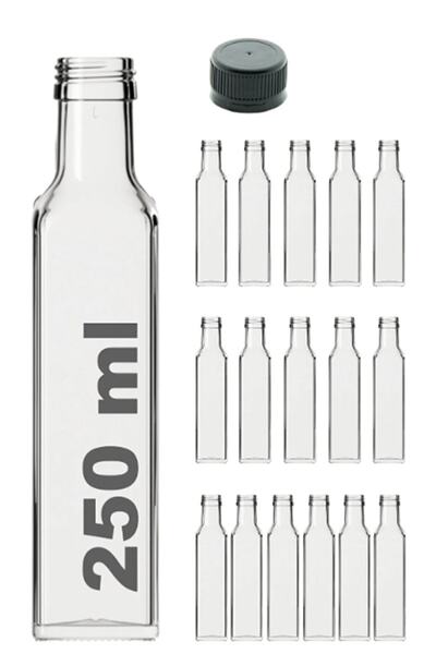 Milea 16 Adet Çok Amaçlı Şeffaf Cam Kare Maraska Şişe 250 ml - Sızdırmaz Kapaklı
