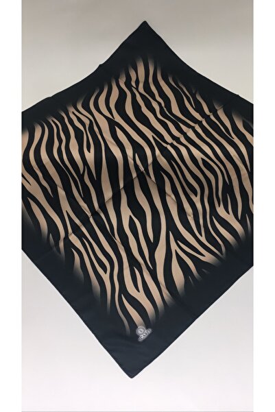 Onur Twill Eşarp Zebra Model Desen 90 X 90 Cm (SİYAHBEJ)