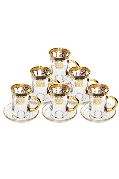 Paşabahçe Altın Yaldızlı Çay Bardağı Seti, 12 Parça, Keyif, 12 Ayar Altın