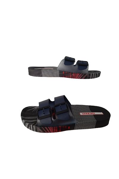 GEZER Men's Navy Blue-Red Double Buckle Non-Slip Sole Daily Walking Slippers