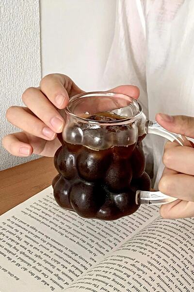NEWNOW 2 Pack Beaded Glass with Handle, Heat Resistant Borosilicate Glass Presentation Glass, Grape Shape Glass 300 ML