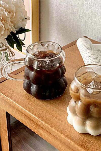 NEWNOW 2 Pack Beaded Glass with Handle, Heat Resistant Borosilicate Glass Presentation Glass, Grape Shape Glass 300 ML