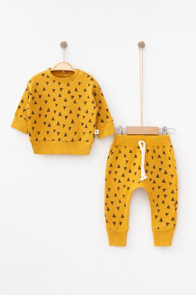 Banamio THERY Waffle Textured Crew Neck Cotton Double Bottom Top Set