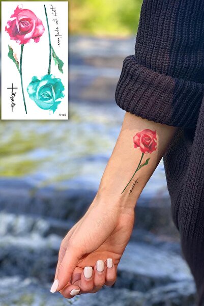 BP Tattoo Neon Renkli Güller Geçici Dövme