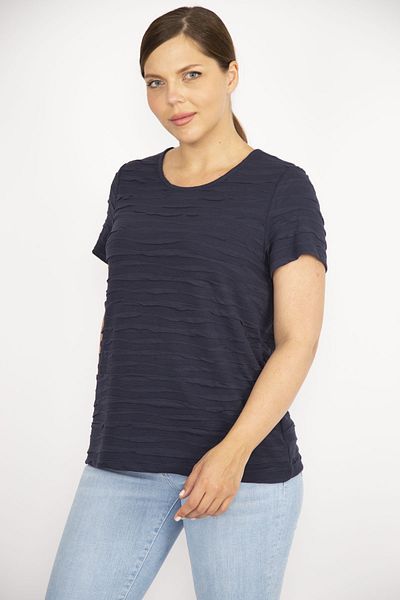 Şans Women's Navy Blue Plus Size Wafer Blouse 65n36580