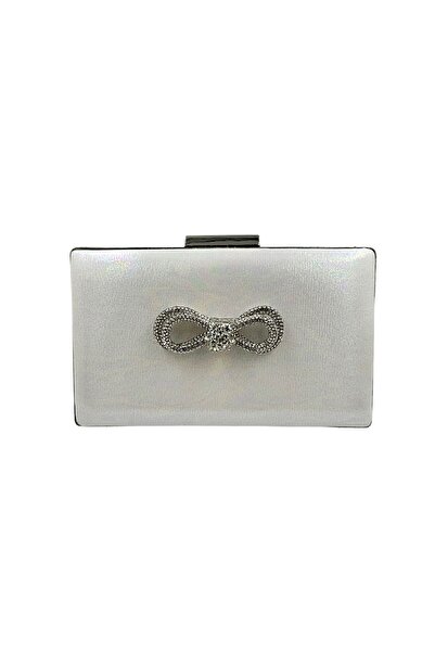 Biçanta Серебриста сумочка з перламутровим відтінком, срібним корпусом та срібними камінцями. Вечірня сумочка, весільна сумочка, сумочка для заручин, портфель.