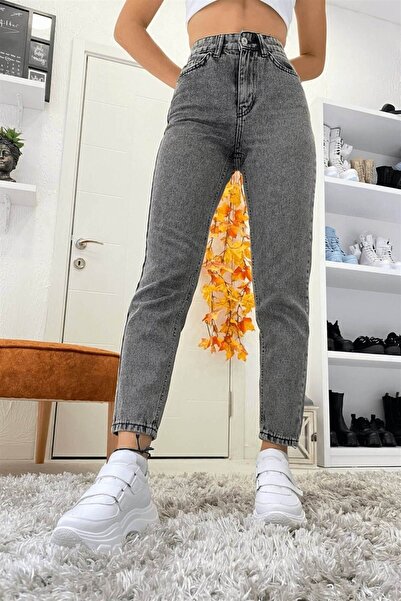 BROSERER Blugi Mom afumati cu talie înaltă - Blugi cu croiala relaxată la ati...