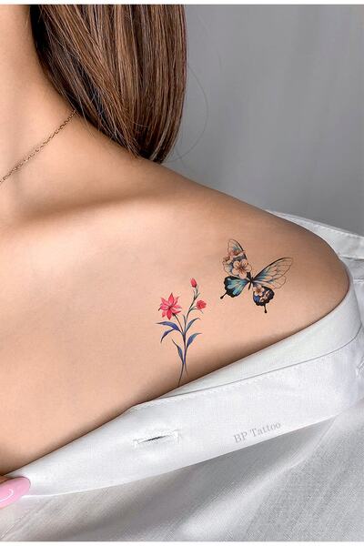 BP Tattoo Otantik Kelebek Ve Çiçek Dövmesi Mini Tattoo