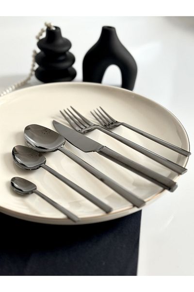 SILA Elite Smoked 36 Pieces 6 Person Fork Spoon Knife Set 304 - 18/10 Stainless Steel