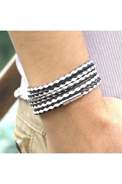 Gogoey DBG9797 Men's Leather Bracelets Bangles black white Jewelry