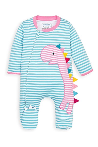 JOJO MAMAN BEBE JoJo Maman Bébé Dino Aplike Çizgili Fermuarlı Uyku Tulumu