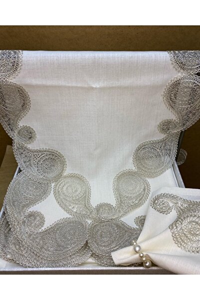 Mercan havlu طقم مفرش طاولة طعام 12 شخصًا - طقم أدوات مائدة من الكتان