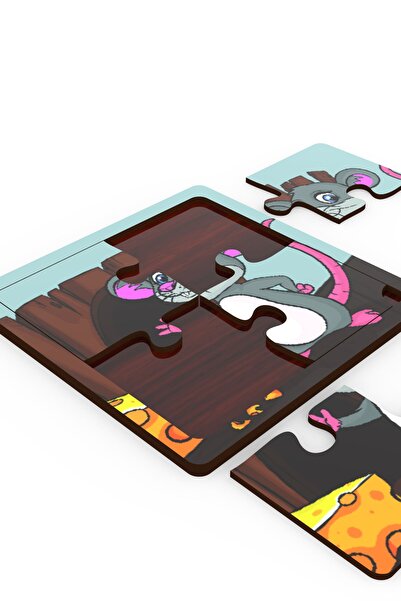 minİQ toys minIQ toys Ahsap 10'lu Mini Puzzle Seti -Afacan Kopek,Saskin Kedi,Gurultucu Aslan,Cuce Zurafa...