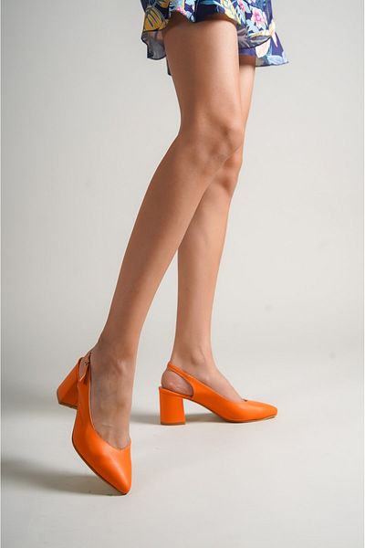 munora butik Thick Heel Ankle Strap Orange Heeled Shoes