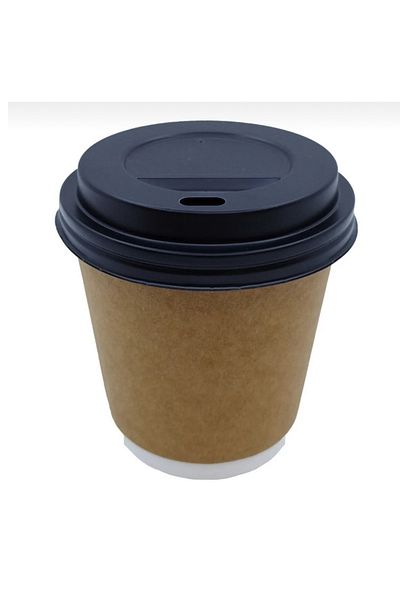 Miopack Cardboard Paper Cup 8oz 230ml Kraft Double Layer with Black Lid 25 PCS