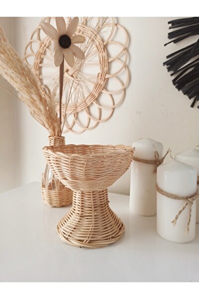 gudelidekor hasır bambu rattan şekerlik lokumluk 13x14cm