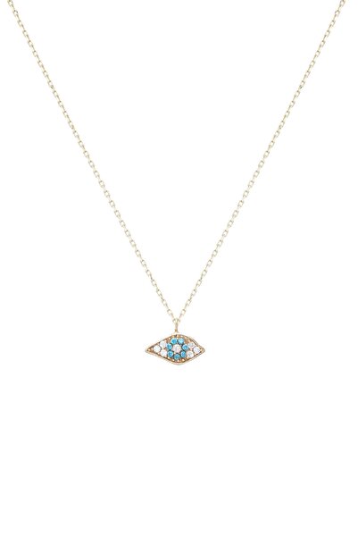 Mavi Ve Beyaz Zirkon Taşlı Evil Eye 14k Altın Kaplama Gümüş Kolye