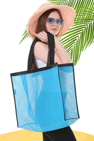Serkan Çanta Bez Çanta Atölyesi Cloth Bag Blue Mesh Beach Bag