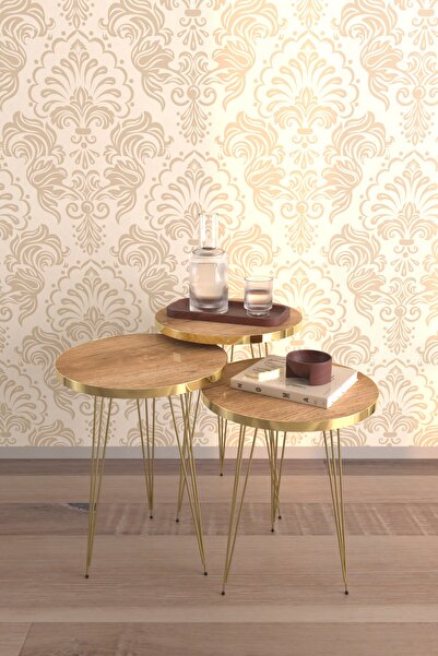 Hediyeler Kapında Atlantik Çam 3'lü Zigon Sehpa Takımı Kahve Sehpa Seti