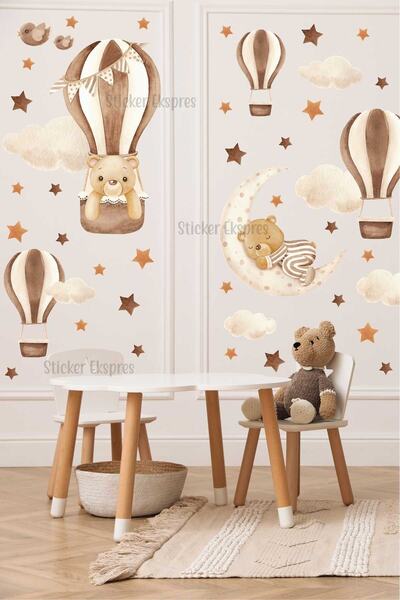 Sticker Ekspres Boho Balonlu Ayıcıklar Çocuk Odası Duvar Sticker Seti