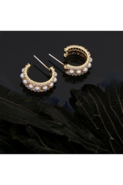 neslyaccessories Zirkon Taşlı Ithal Halka Inci Küpe