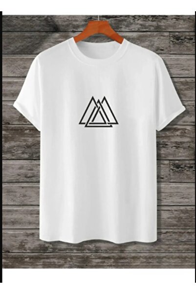 Pelna تي شيرت مطبوع عليه مثلث ورقبة دائرية كبيرة الحجم