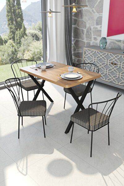 Cosargroup 70x110 X Ayak Çam Yemek Masa, Mutfak Masa Takımı 4 Adet Güneş Sand...