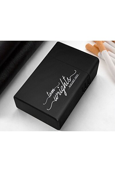 Bk Gift Kişiye Özel İsimli Tarihli Siyah Metal Sigara Tabakası-10