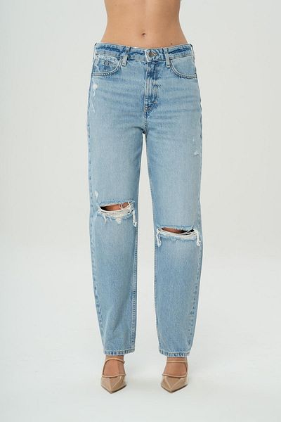 CROSS JEANS Ariana Light Blue Frayed High Waist Patty Zippered Mom Jean Pants C 4525-135