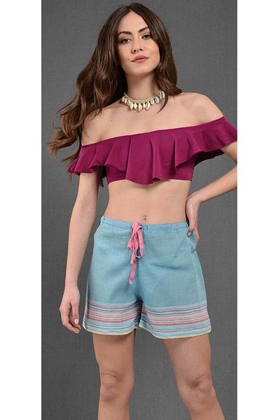 Dosimira Women's Cotton Yarn Dye Pink Short Shorts
