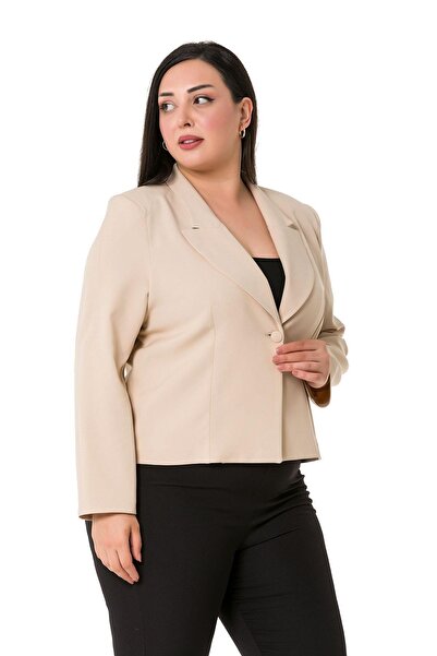 DISENTIS MODEST Μπουφάν μεγάλου μεγέθους γιακά με λεπτομέρεια, χωρίς επένδυση, κοντό μπεζ χρώμα